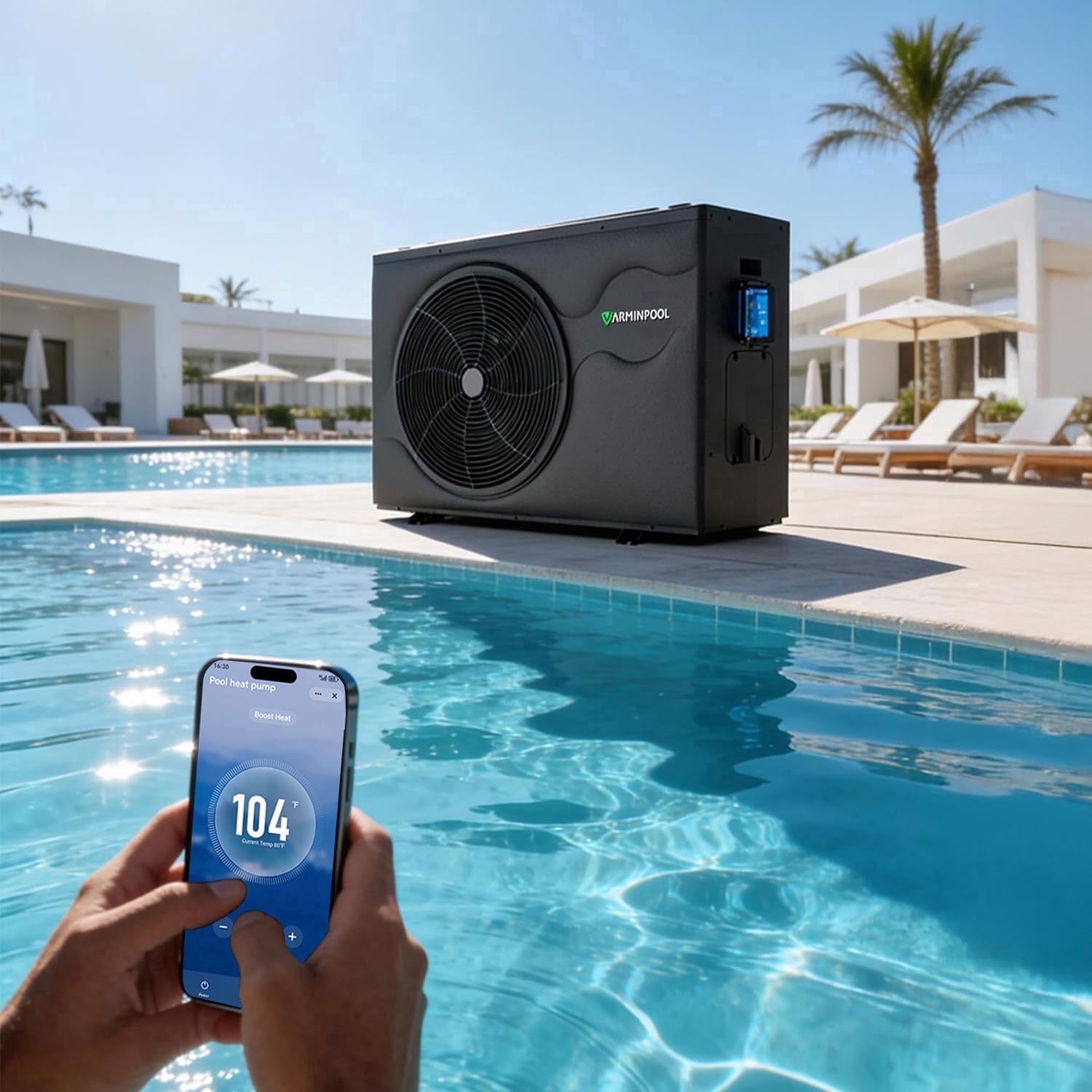 16000BTU Pool Heat Pump, WiFi Smart Control, Titanium Heat Exchanger, 110V Efficient Heating for 5400 Gallons