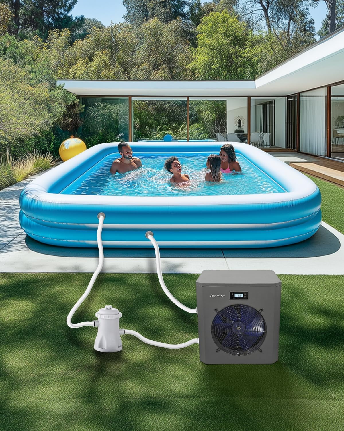 Above Ground Pool Heater, Up to 5000gallons Swimming Pool Heat Pumps, Fits 8/11/15 Ft Pools Electric Pool Water Heaters, Titanium Heat Exchanger, Max 16000BTU/hr, 110V~120V/60Hz