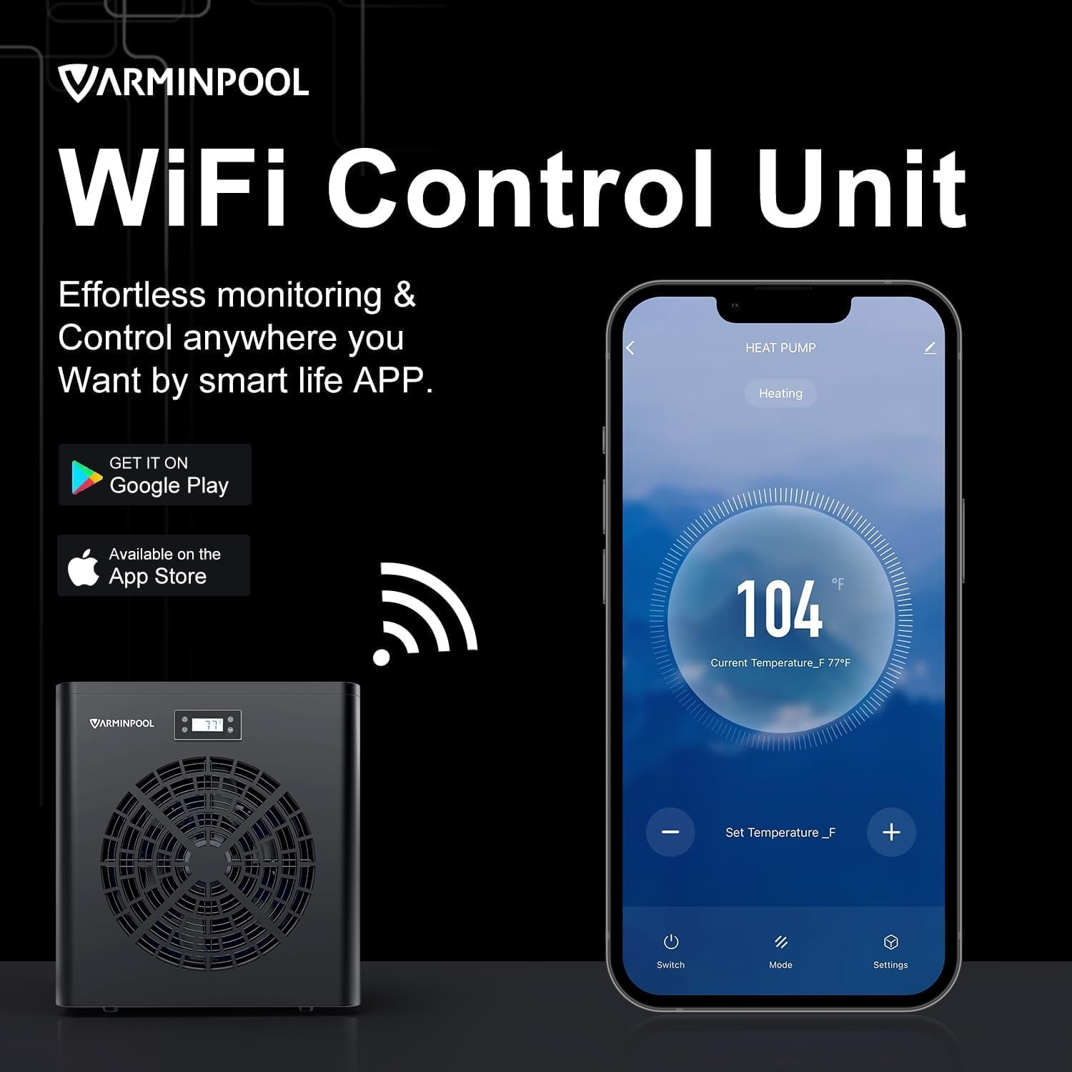 16000BTU Pool Heat Pump, WiFi Smart Control, Titanium Heat Exchanger, 110V Efficient Heating for 5400 Gallons