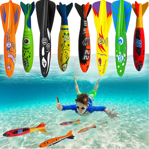 6Pc 5" Underwater Diving Torpedo Clear Shark, Pool Dive Throw Toy Sharks Glides Up to 20 Feet Fun Water Games for 5Y+ Boys and Girls